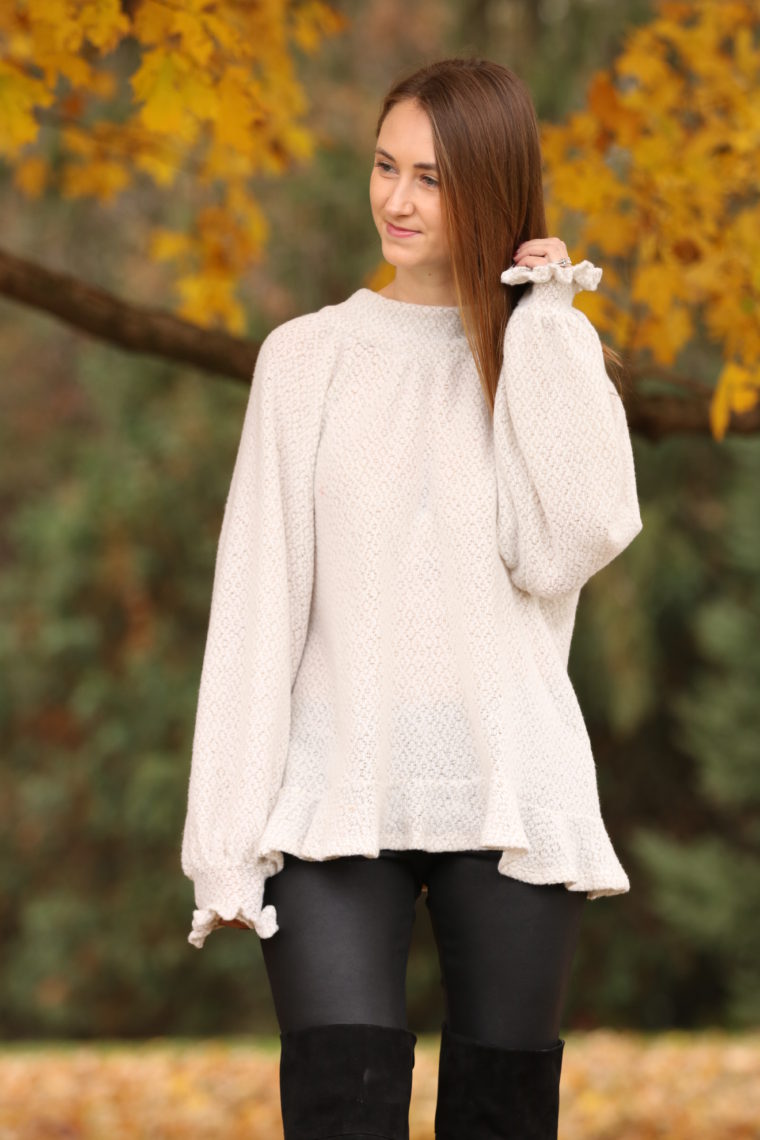 ruffle sweater, soft sweater, comfy style 