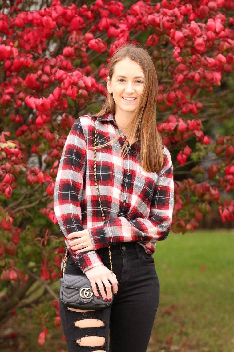 red plaid top, plaid long sleeve, fall style