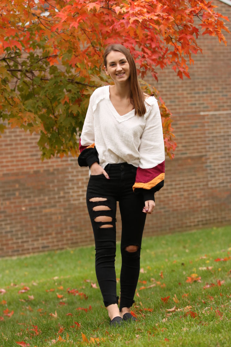 balloon sleeve sweater, fall sweater, black denim