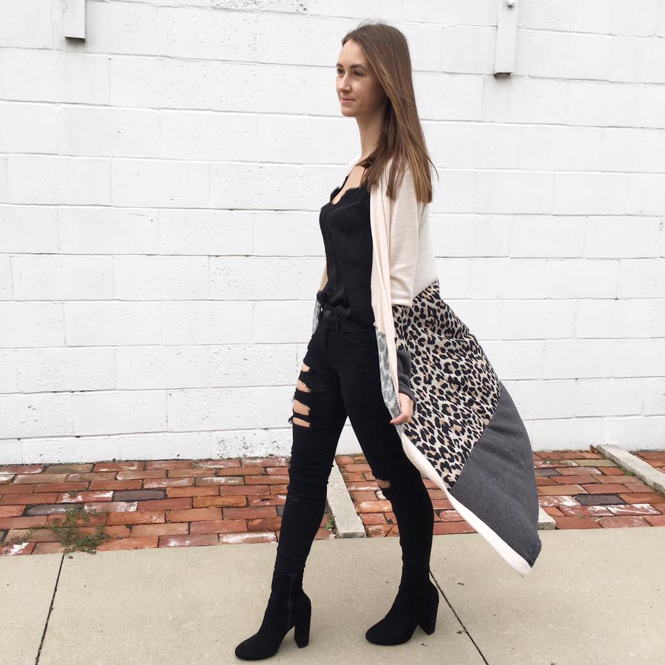 leopard duster, OTK boots, fall style