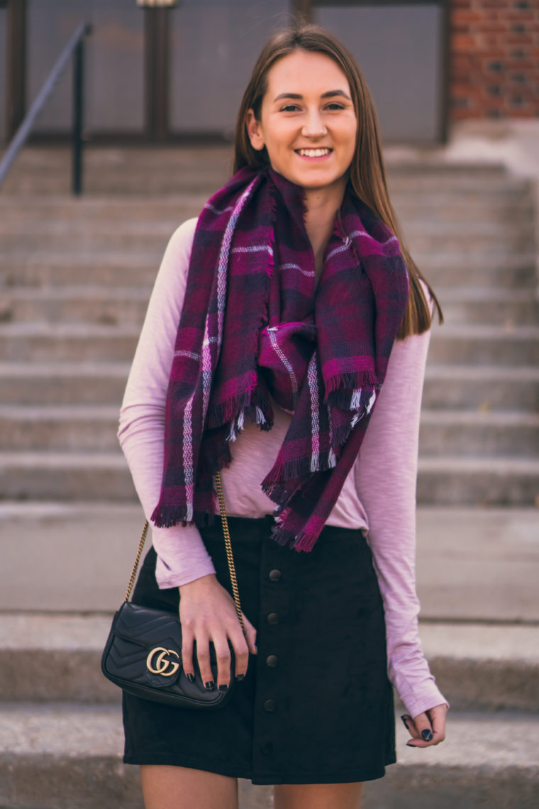 plaid blanket scarf, Gucci bag, fall style