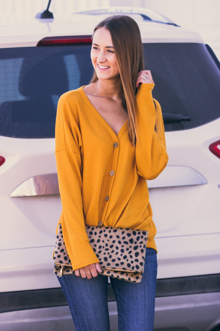 tie front top, leopard clutch, fall style