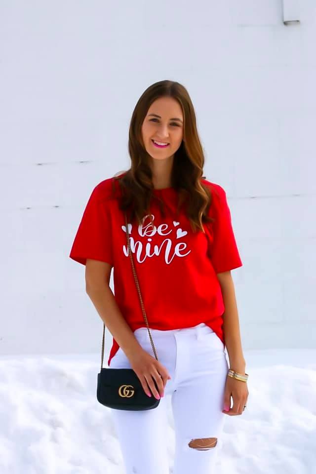 Be Mine VDay shirt, Gucci bag, Valentine's Day outfit