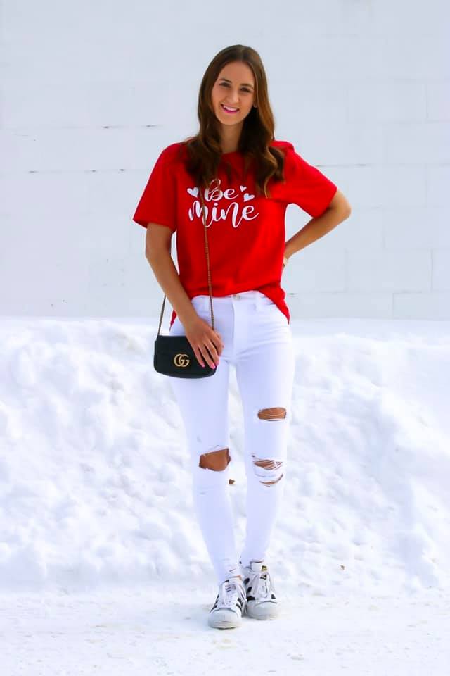 Be Mine t-shirt, Gucci bag, Valentine's Day outfit