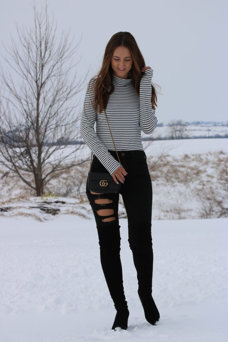 black & white bodysuit, striped bodysuit, winter style