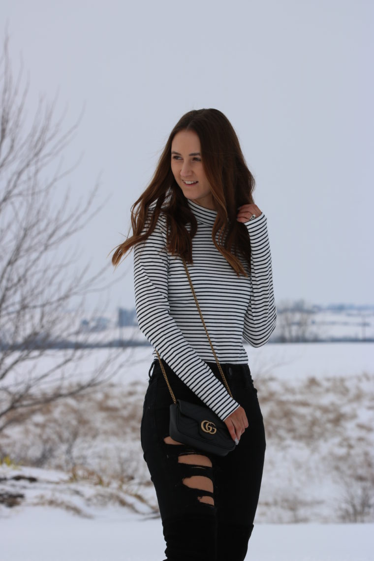 striped bodysuit, black & white bodysuit, winter style