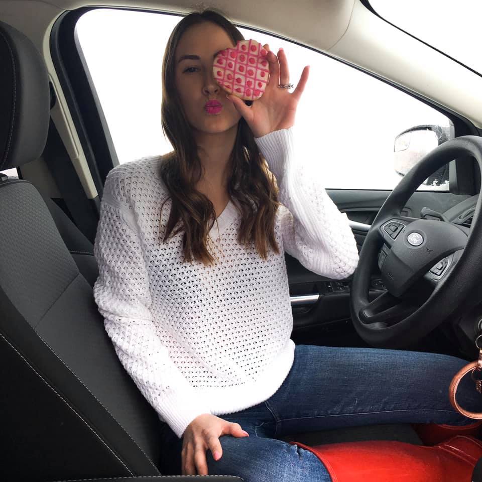 heart cookie, white sweater