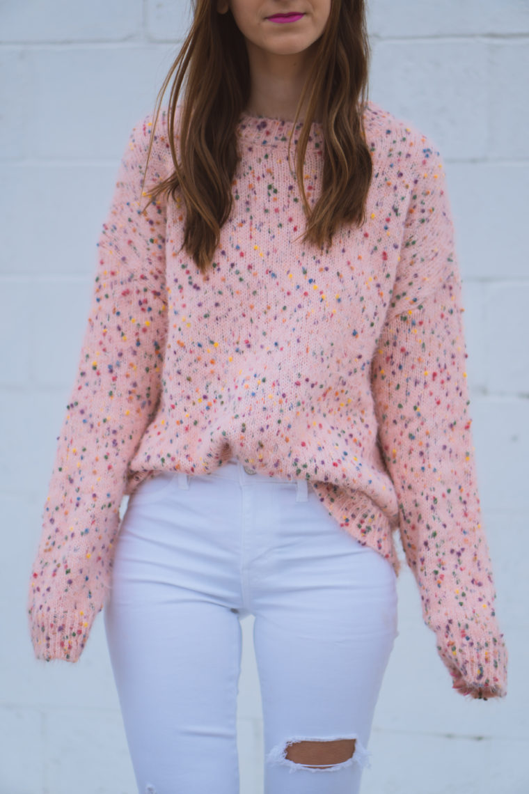 pink fuzzy sweater, Valentine's Day outfit, winter style