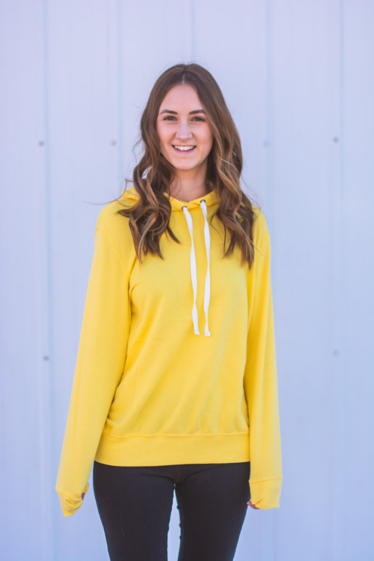 yellow pullover hoodie, yellow hoodie, casual style