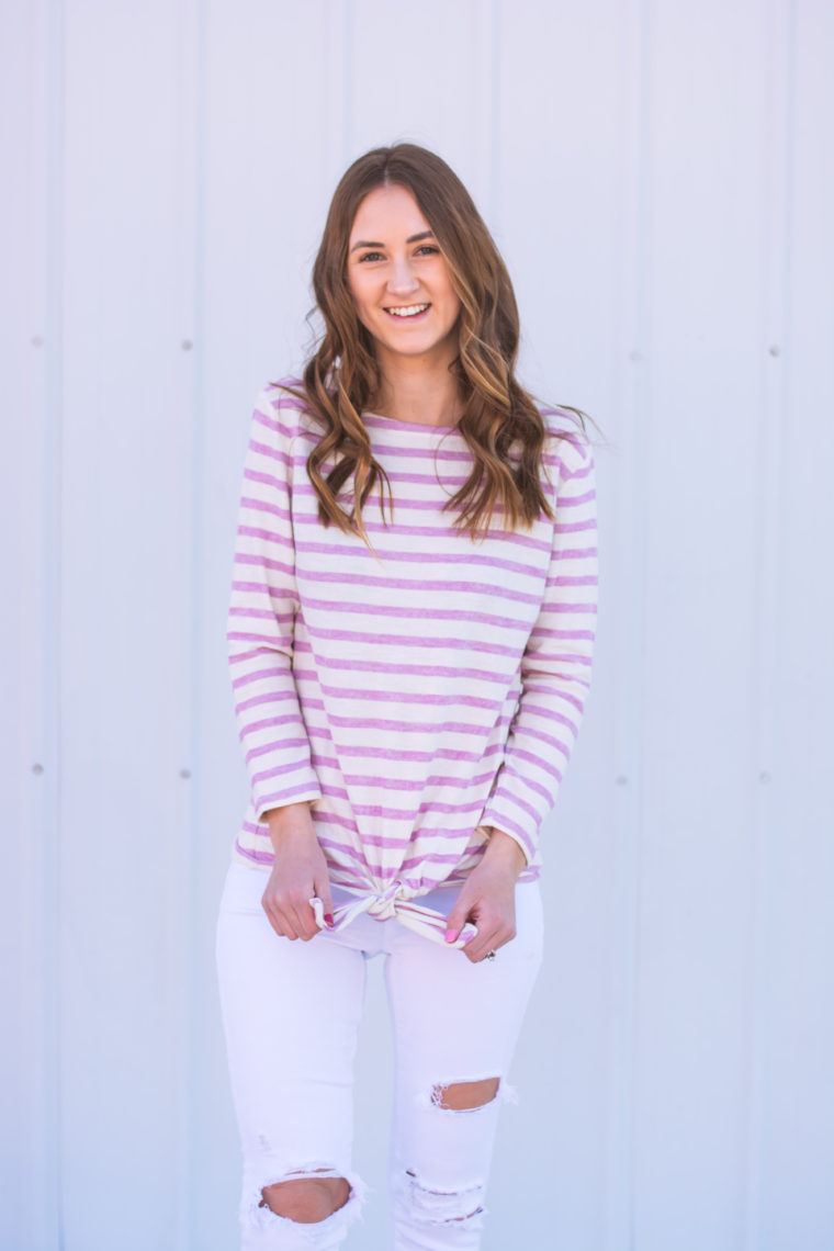 tie front top, stripe top, spring style