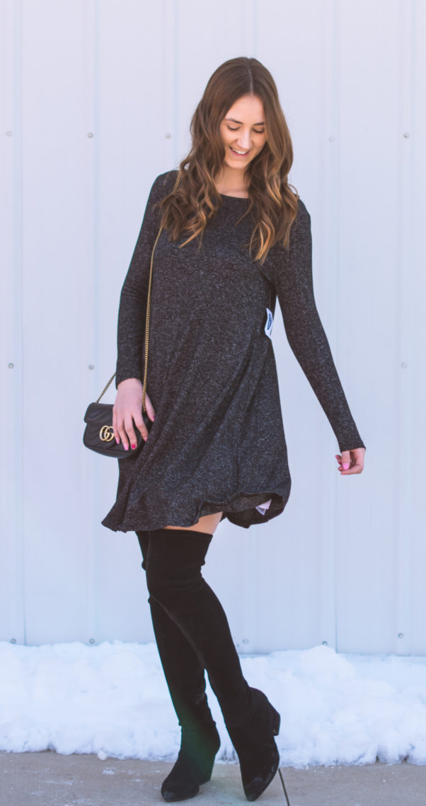 swing dress, winter style, grey dress