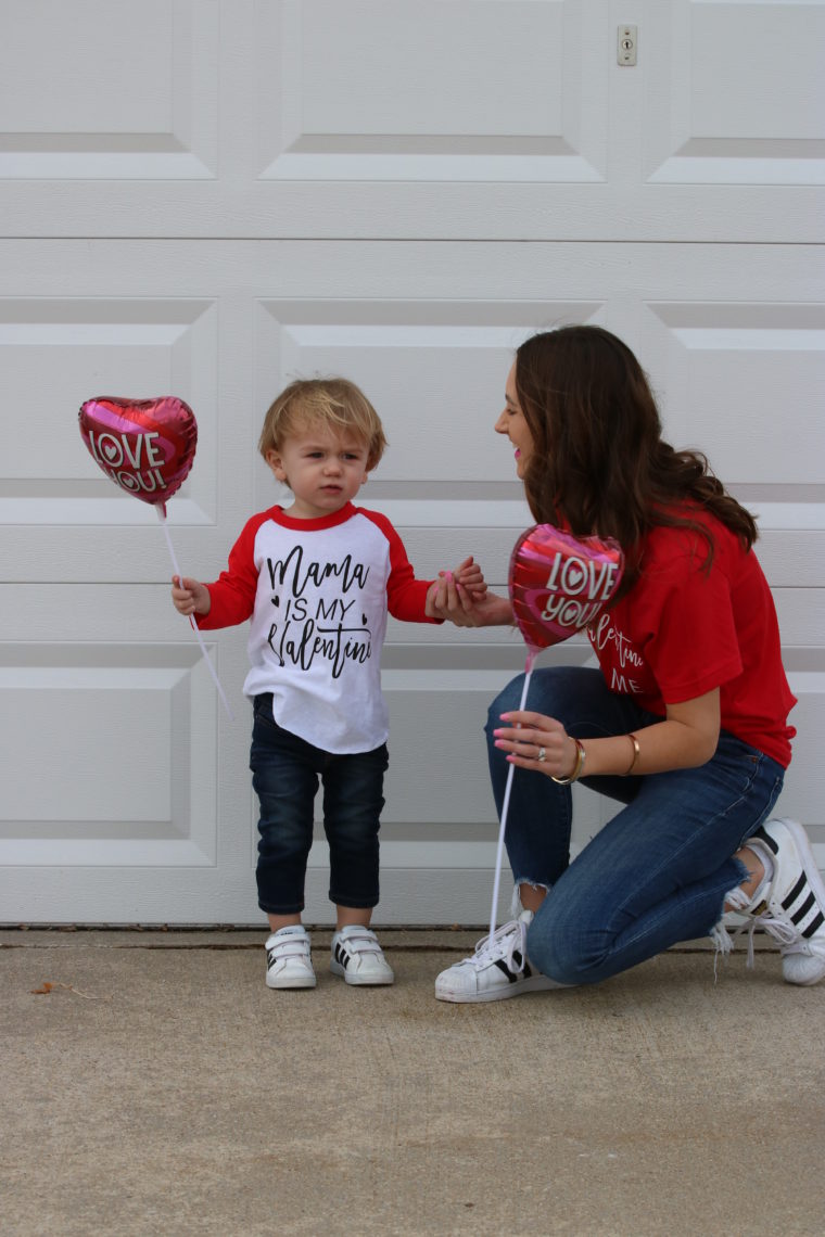 mom and son matching valentines day shirts