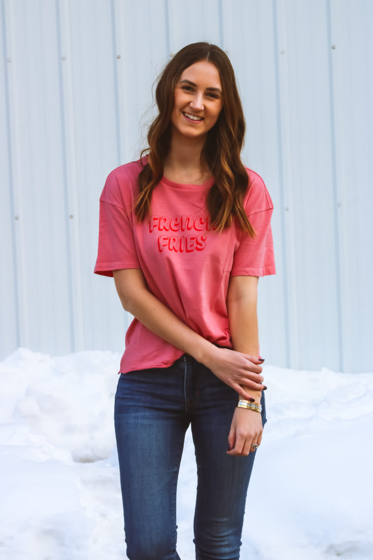 graphic tee, casual style, french fries