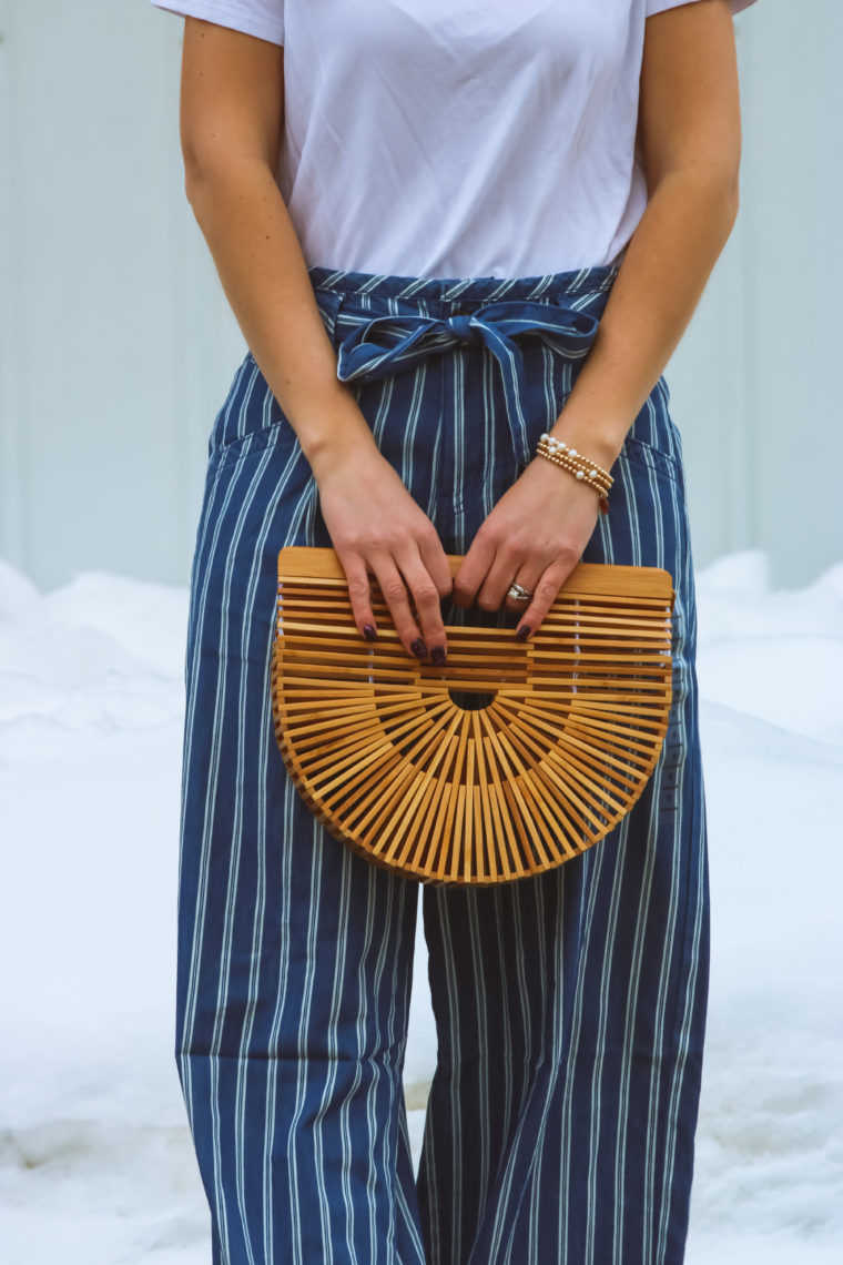 Cult Gaia bag, striped pants, spring style