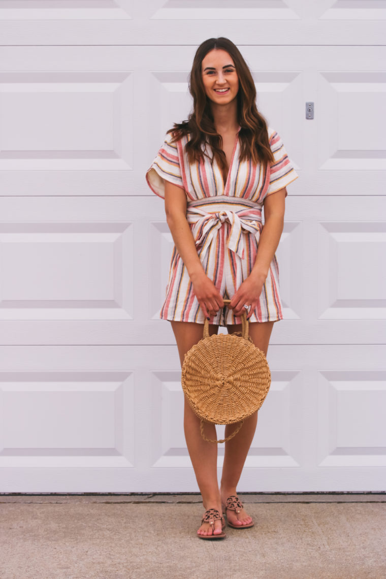 striped romper, tie front romper, summer style