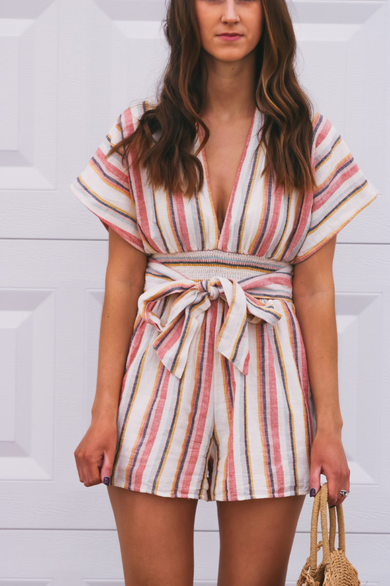 striped romper, tie front romper, summer style 