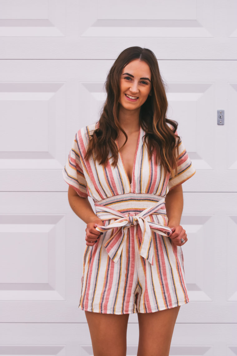 striped romper, tie front romper, summer style