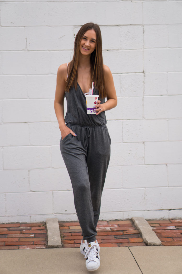 grey jumpsuit, comfy style, casual style