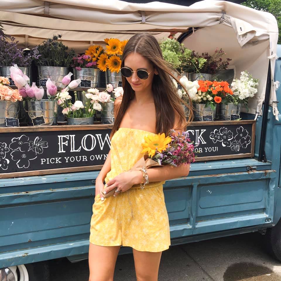 Amelia's Flower Truck, yellow romper, summer style