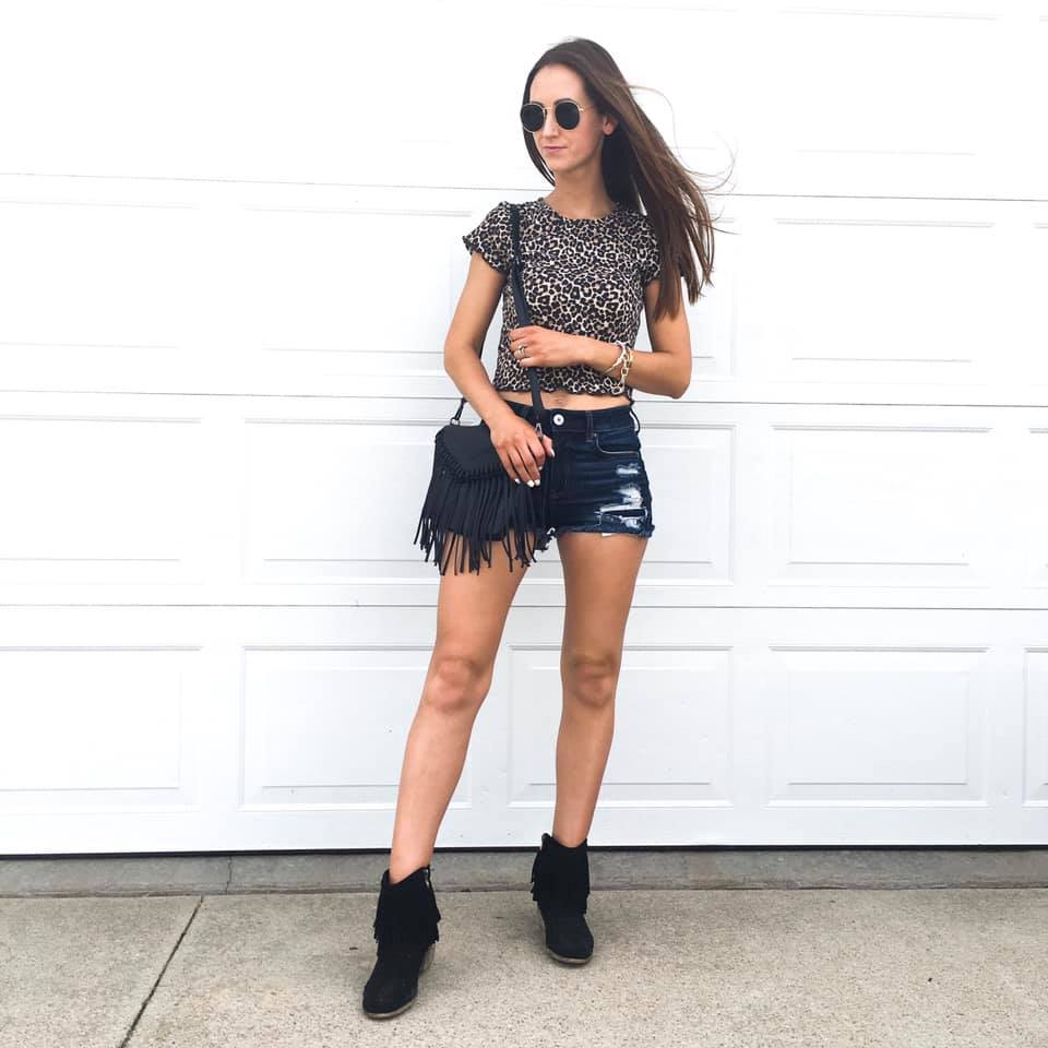 crop top, fringe bag, fringe booties