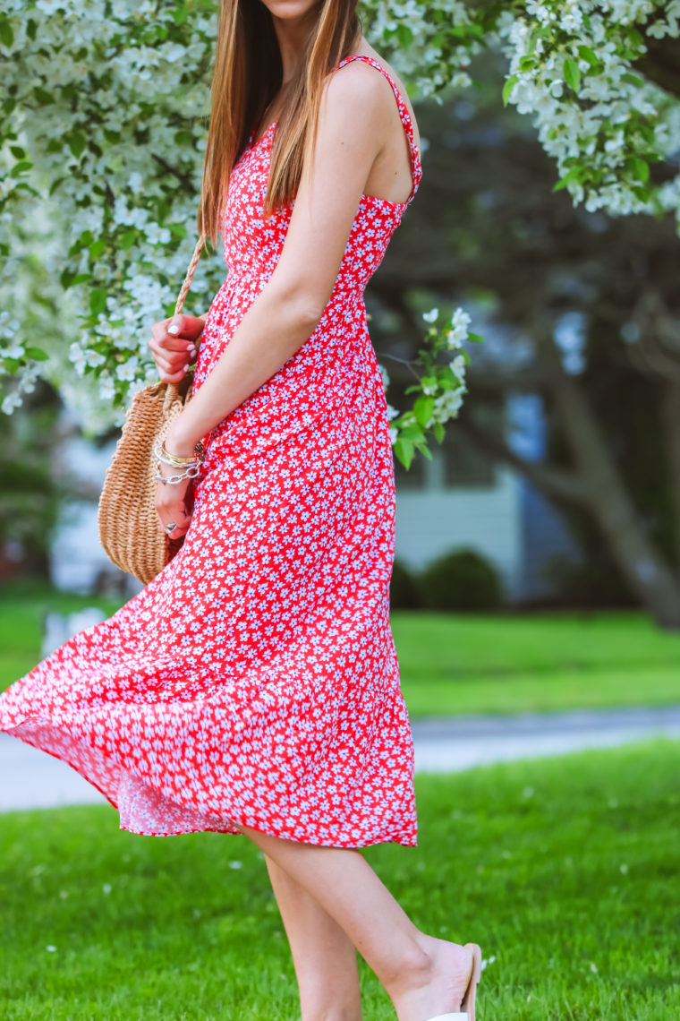 floral dress, spring style, midi dress