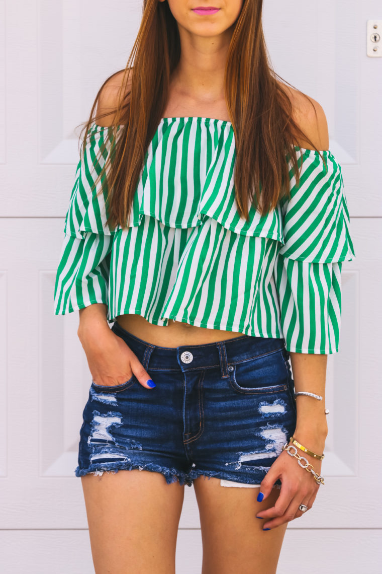 striped top, ruffle sleeve top, summer style