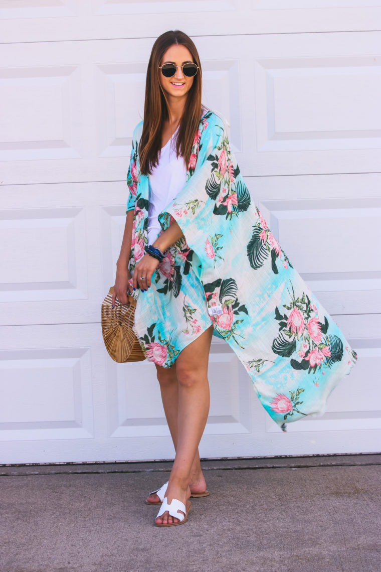 palm print kimono, palm leaf kimono, summer style