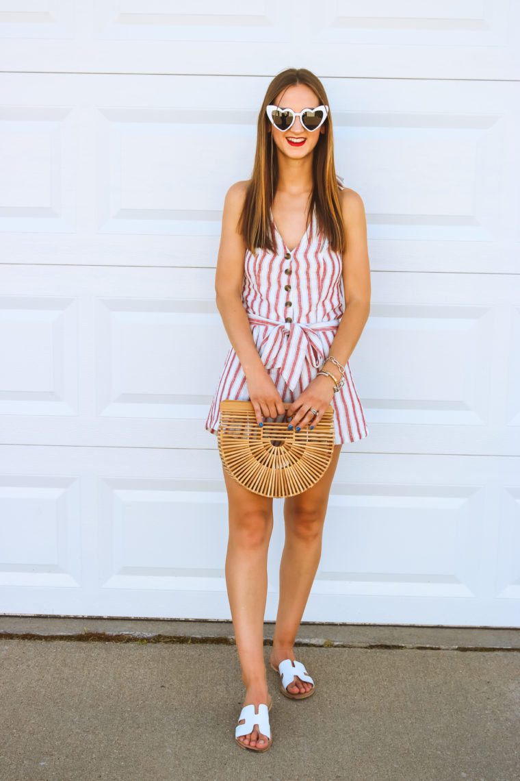 striped romper, 4th of July outfit, summer style