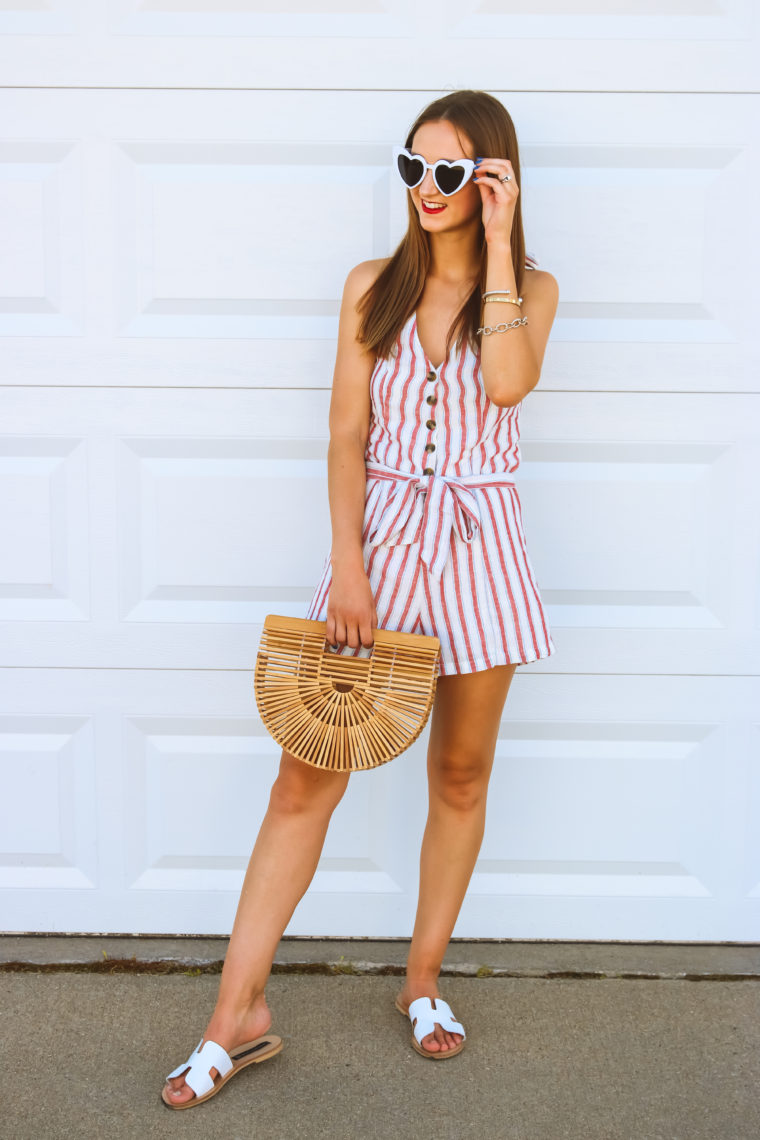 striped romper, 4th of July outfit, summer style