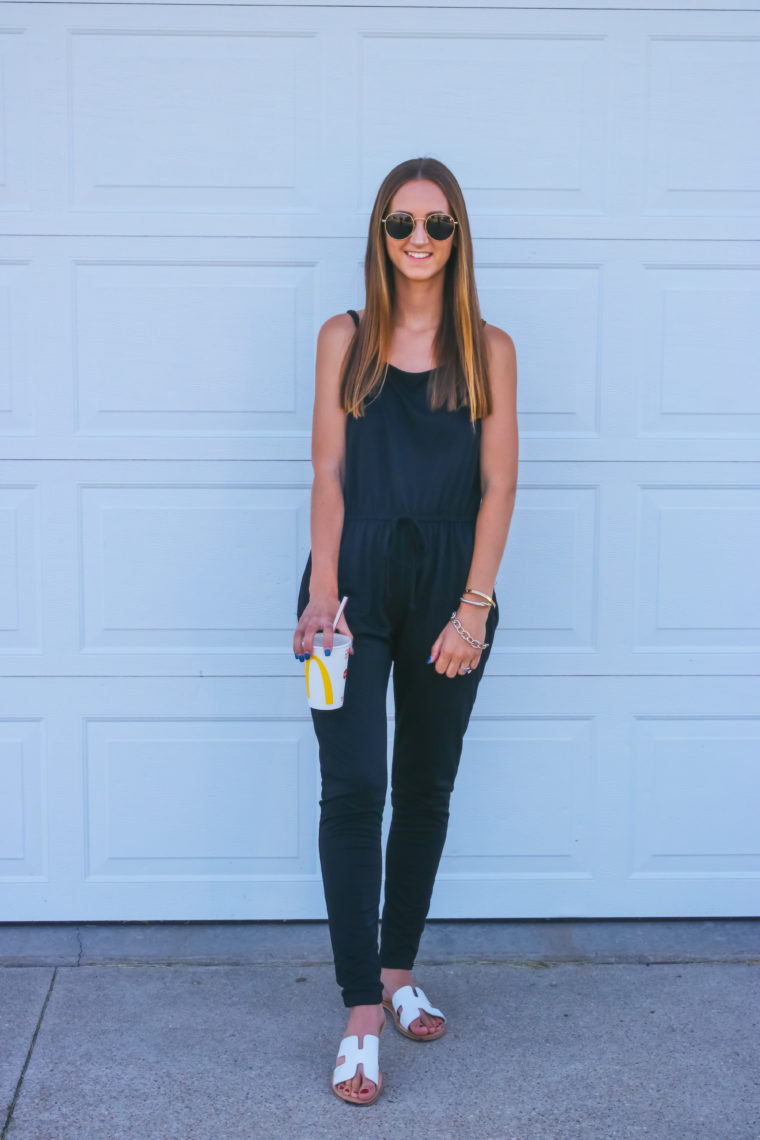 black jumpsuit, spaghetti strap jumpsuit, summer style