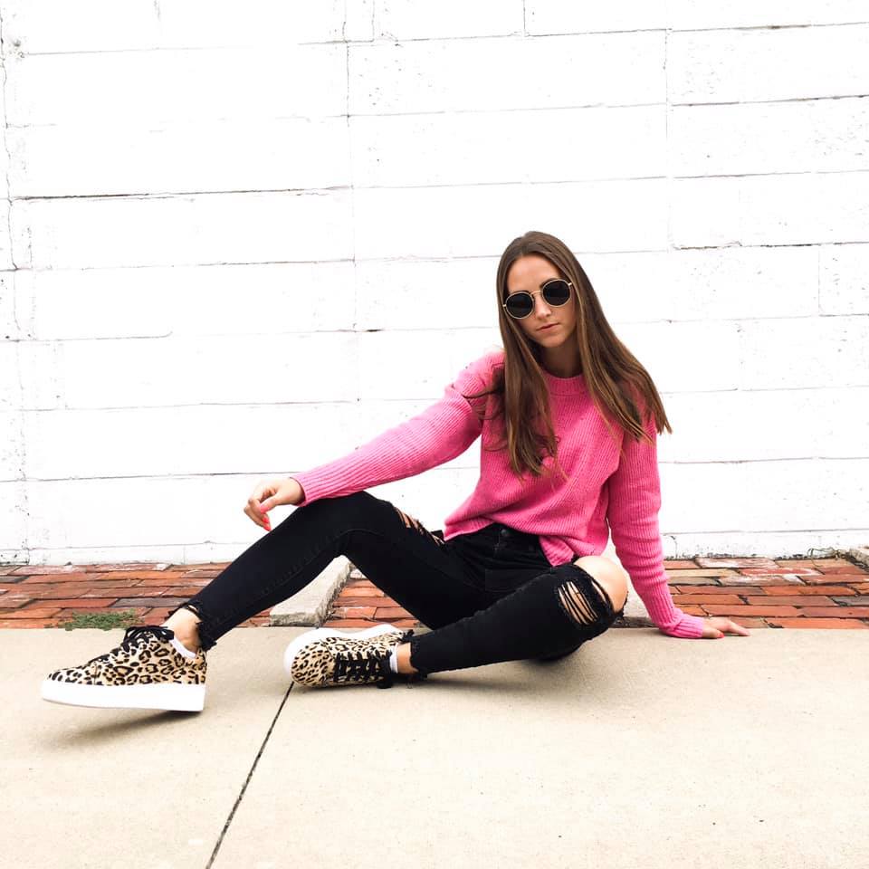 leopard sneakers. slip on sneakers, pink sweater