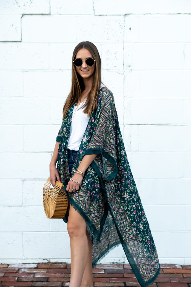 kimono, round sunglasses, summer style