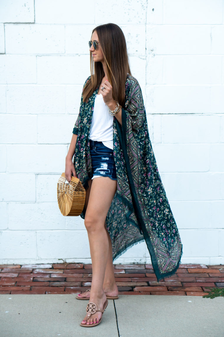 Tory Burch sandals, floral kimono, summer style