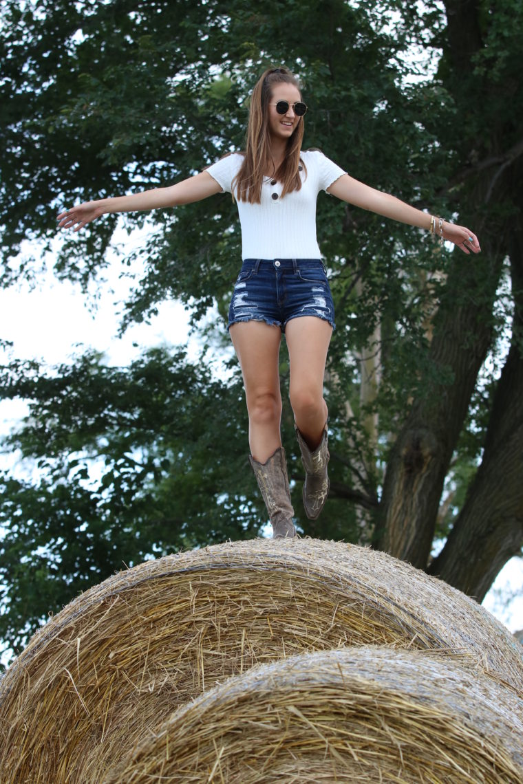 white henley, cowgirl boots, summer style