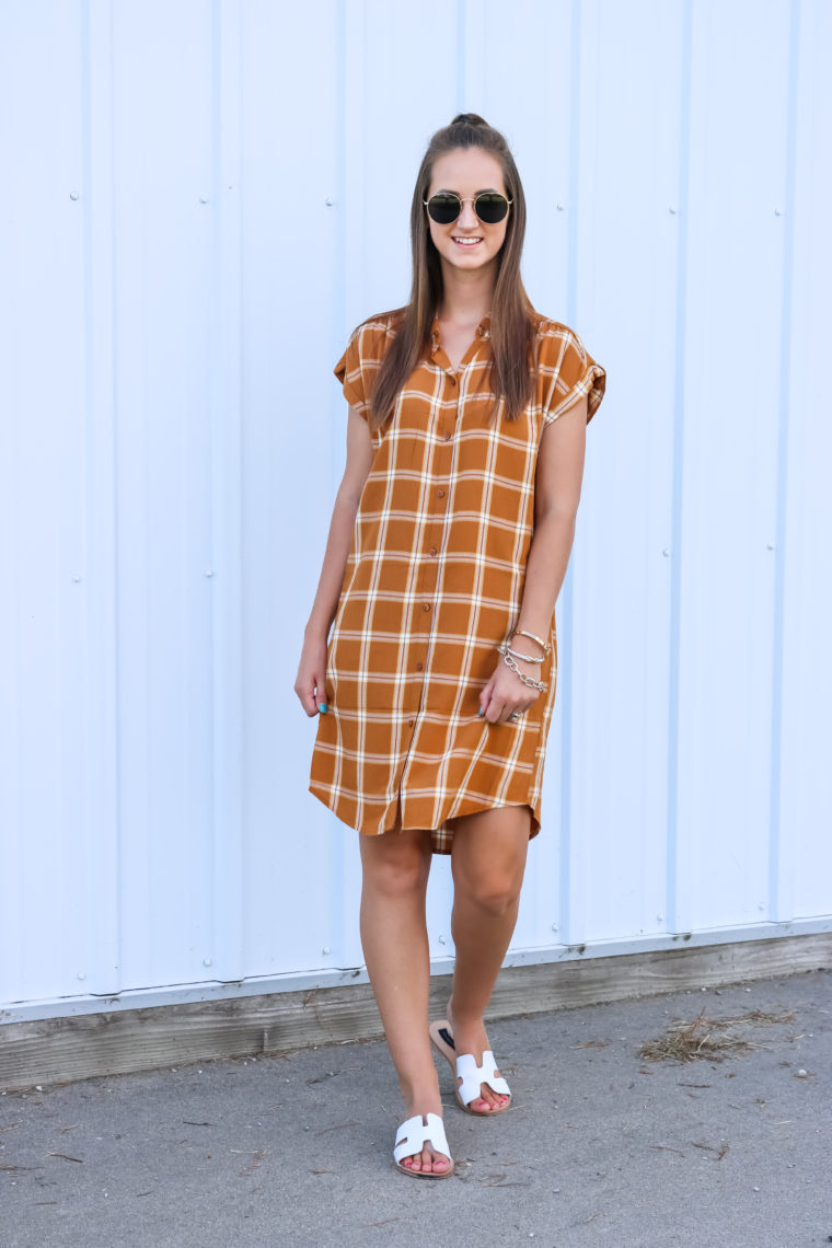plaid shirt dress, plaid button up dress, Greece sandals