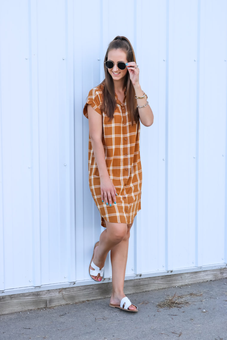 plaid dress, Greece sandals, summer style