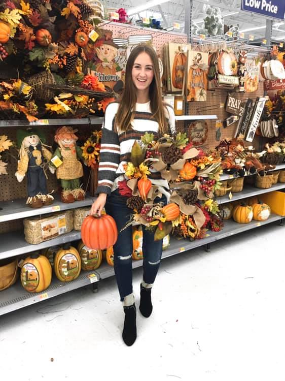 striped sweater, pumpkin, fall wreath