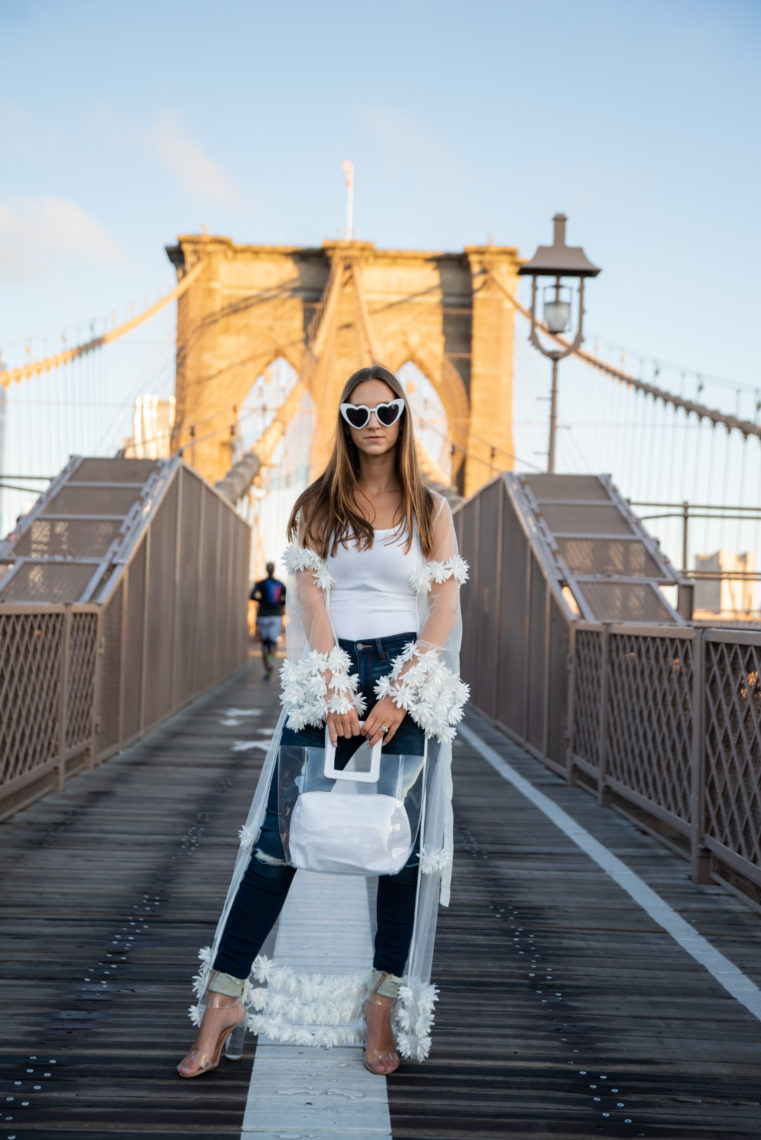 white floral bloom cardigan, mesh cardigan, Brooklyn Bridge 