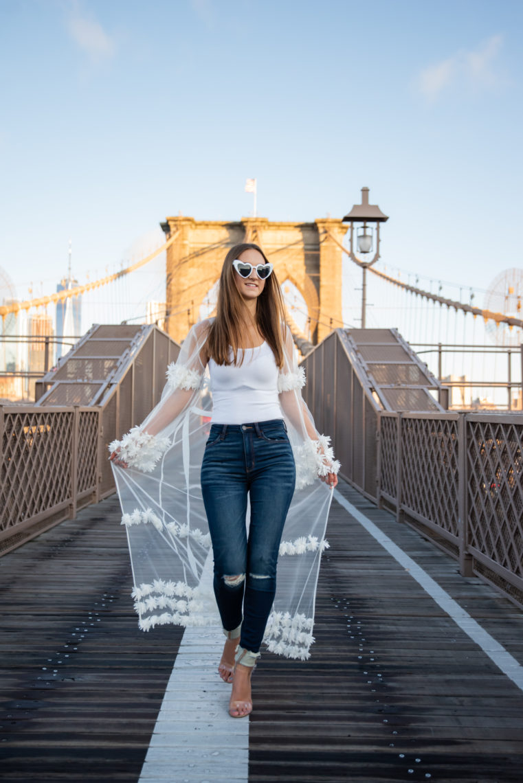 Brooklyn Bridge, white flower bloom cardigan