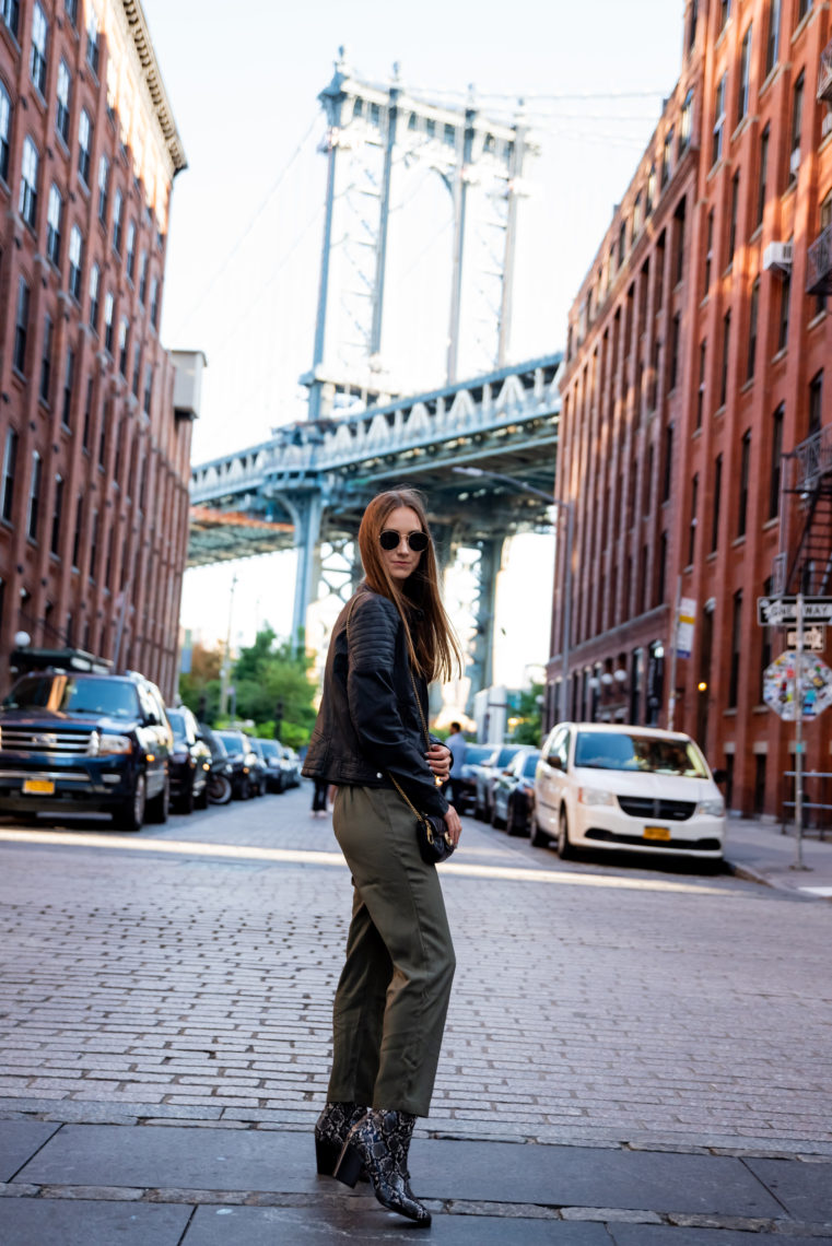 leather jacket, round sunglasses, NYFW