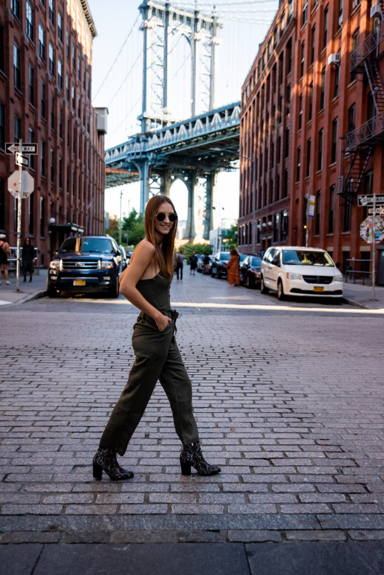 green jumpsuit, fall style, NYFW