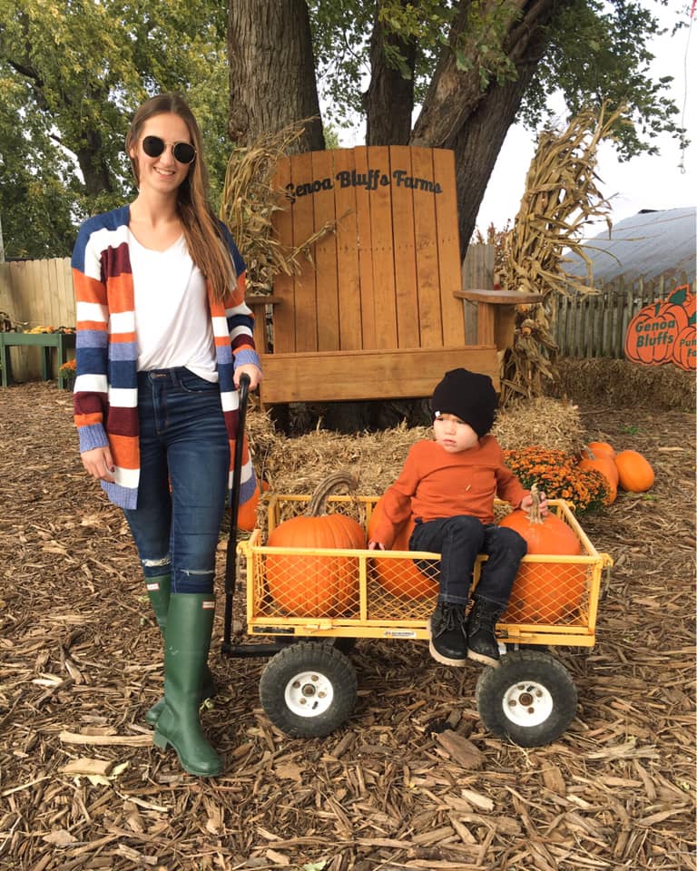 striped cardigan, Hunter boots, mommy and me 