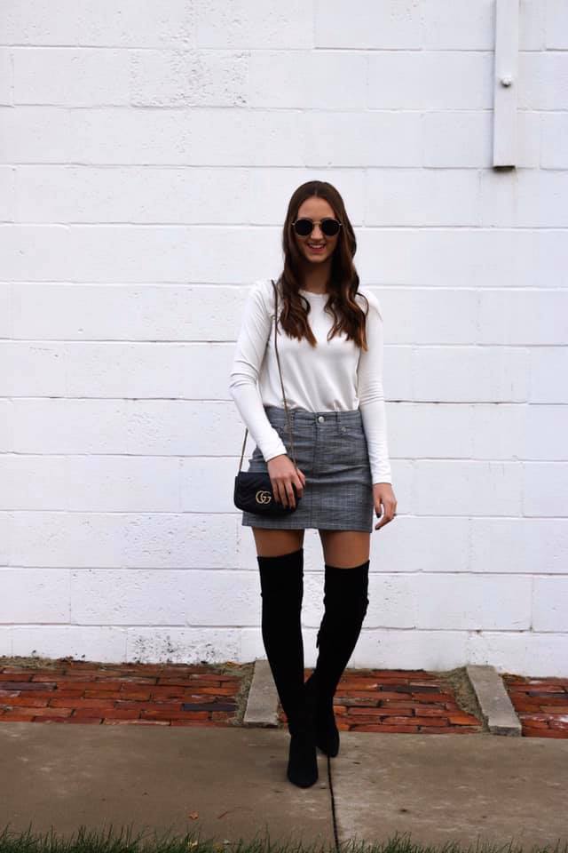 plaid mini skirt, Gucci bag, fall style