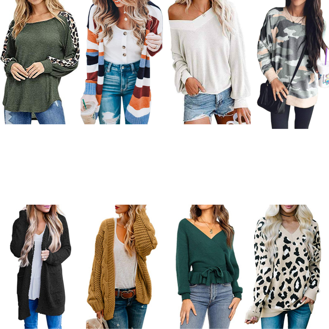 Amazon sweaters, striped cardigan, leopard sweater