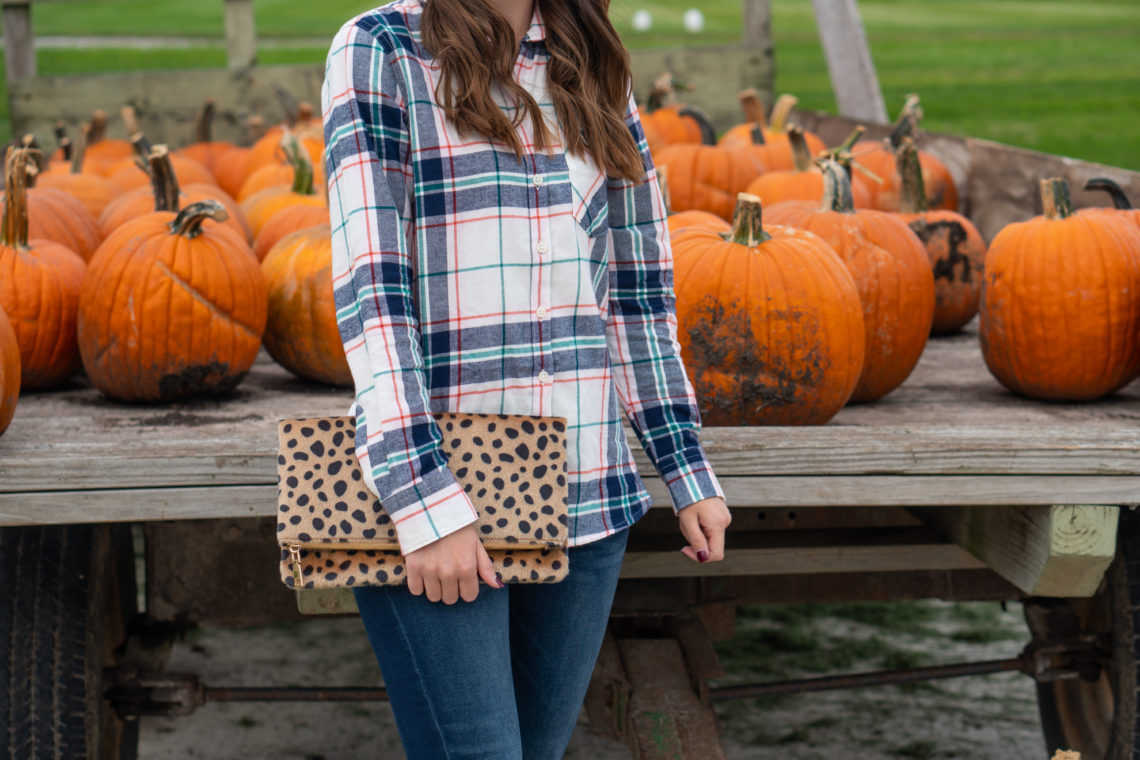 leopard clutch, fall style, orange pumpkins