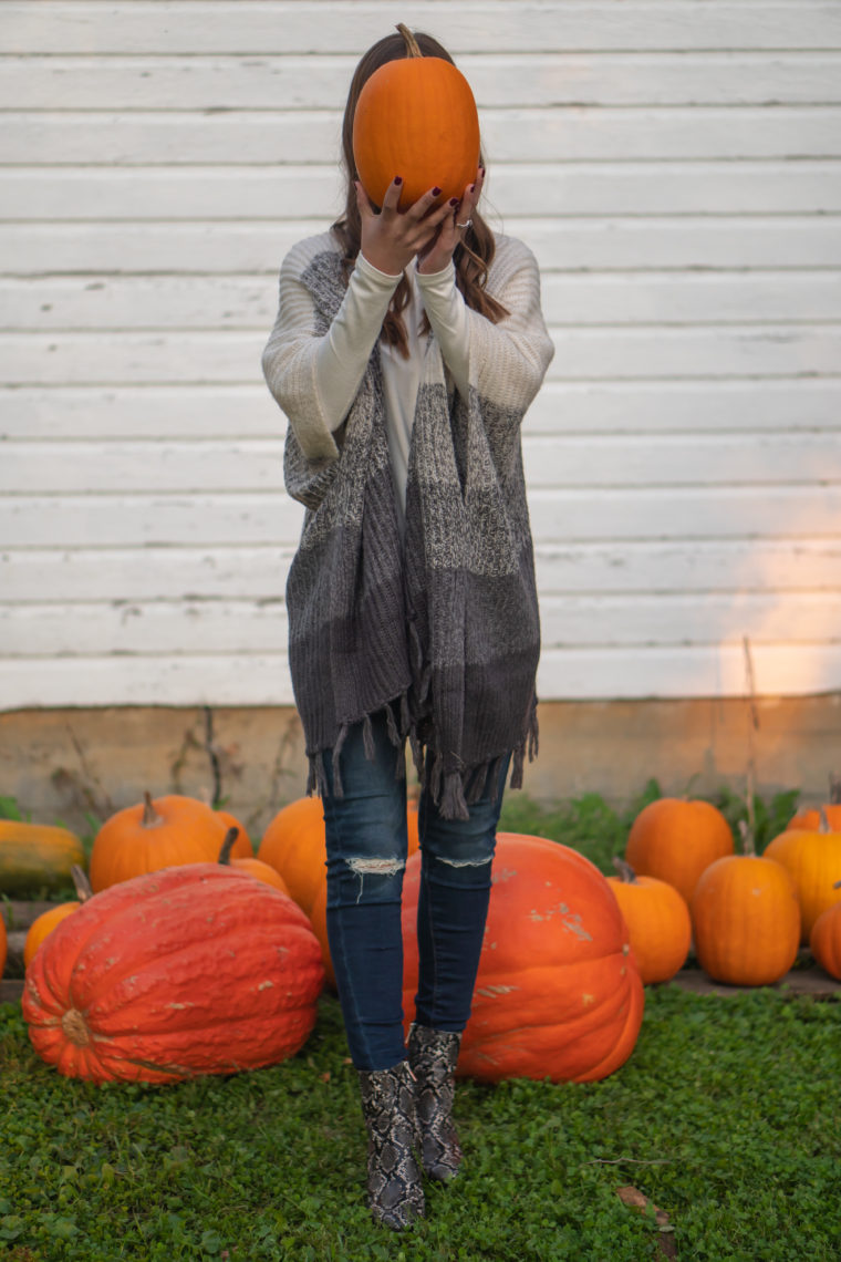 kimono sweater, snakeskin booties, fall style