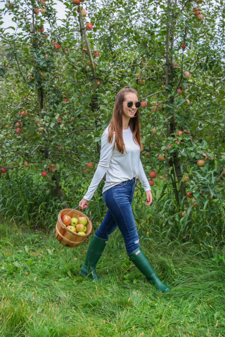 Hunter boots, apple orchard, fall style