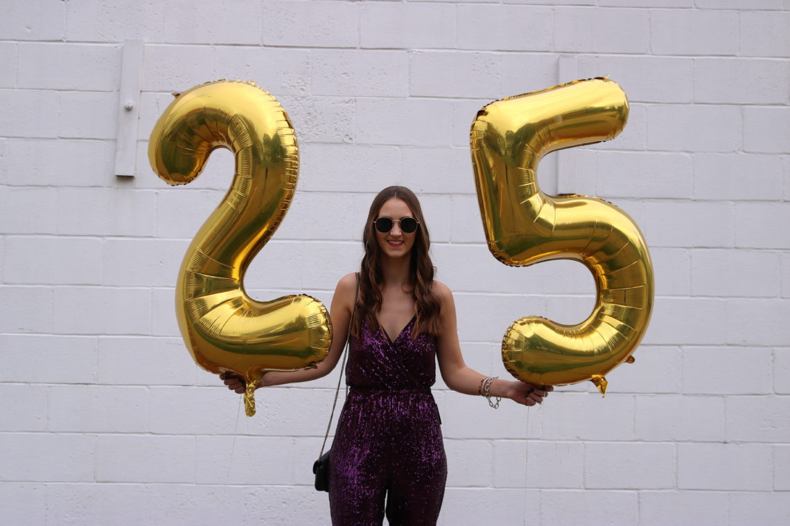 25 balloons, sequin jumpsuit, for the love of glitter
