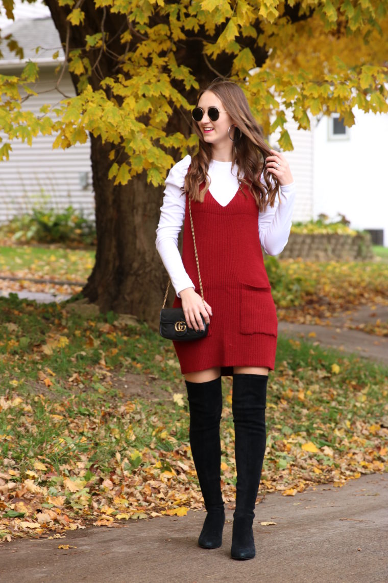 knit dress, burgundy dress, fall style