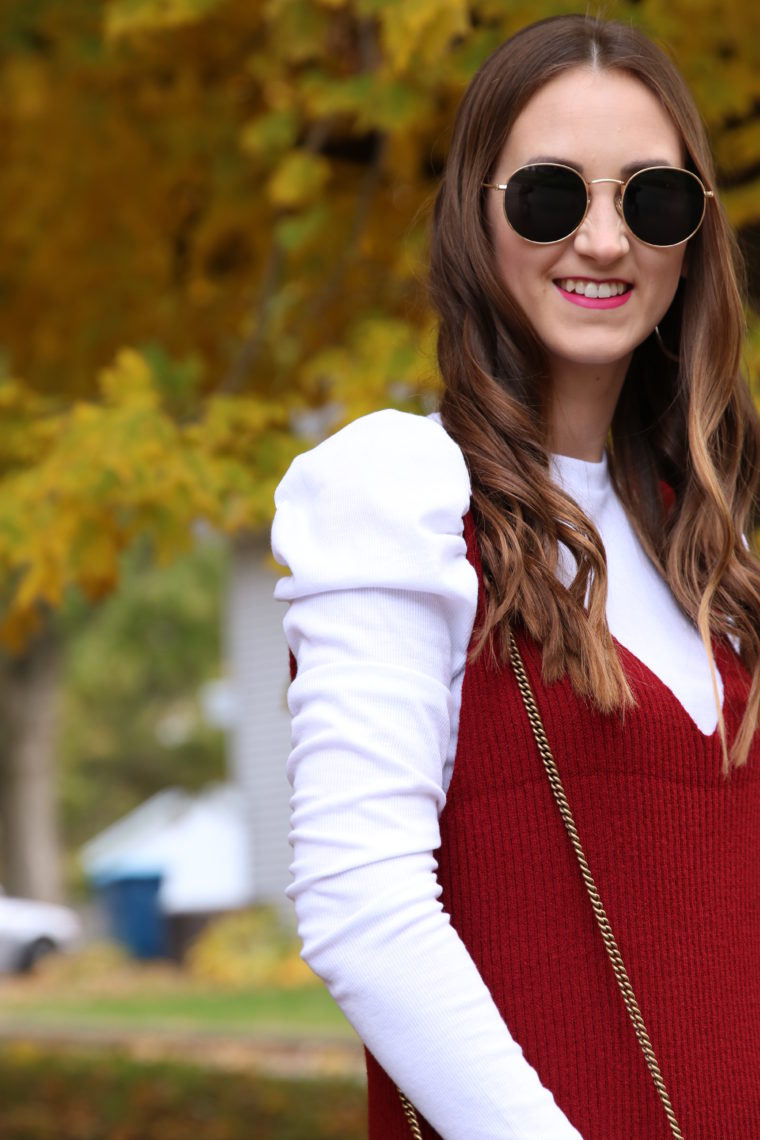 puff sleeves, round sunglasses, fall style